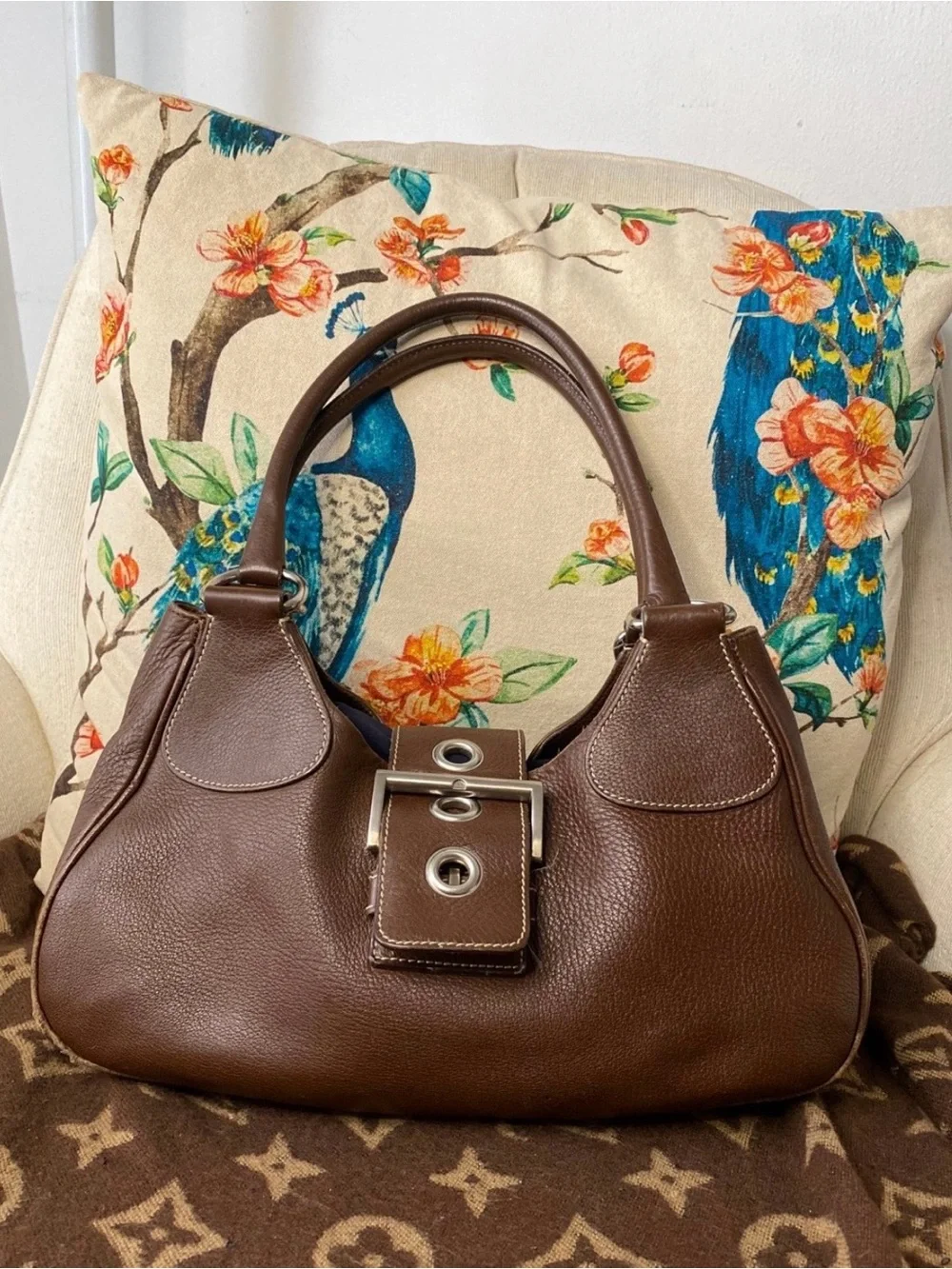 Prada Vitello Daino Buckle shoulder bag